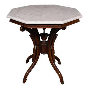 Vintage Octagonal Tea Table, English, Marble Top, Occasional, Regency Revival