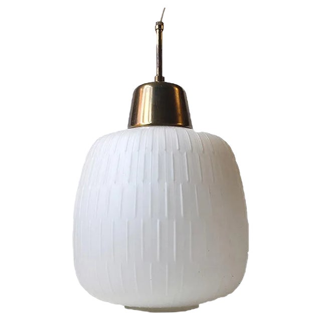 Reeded Glass & Brass Pendant Lamp, 1950s For Sale
