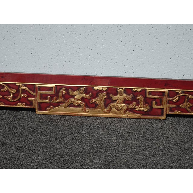 Vintage Oriental Asian Hanging Wall Decor ~ Decorative Red Carved Accent #1 For Sale - Image 11 of 15