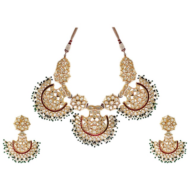Mughal Magnificent Traditional Kundan Polki Rose Cut Diamond 18 K Bridal Set For Sale In New York - Image 6 of 8