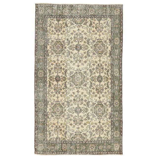 Textile Mid 20th Century Vintage Floral Turkish Oushak Rug For Sale - Image 7 of 7