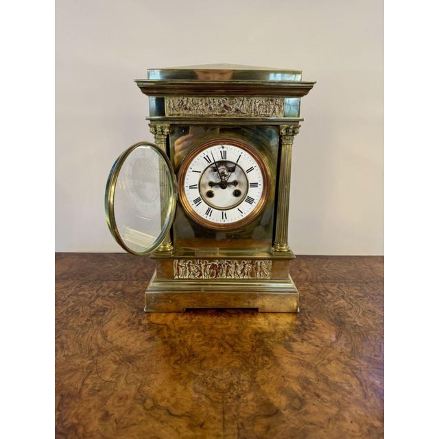 Late 19th Century Antique French Victorian Brass Mantle Clock, 1870 For Sale - Image 5 of 7