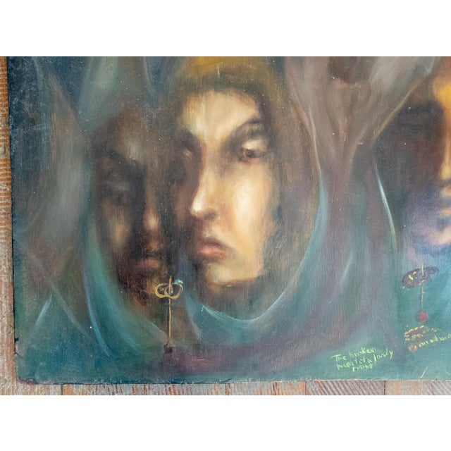 Mid-Century Impressionist Moody Painting of Three Occult Hooded Figures, Signed For Sale - Image 4 of 10