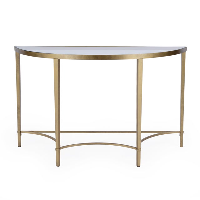 Spritely Home Accent Furniture Monica 50 in. W Demilne Glass and Metal Console Table, Antique Gold For Sale - Image 4 of 8