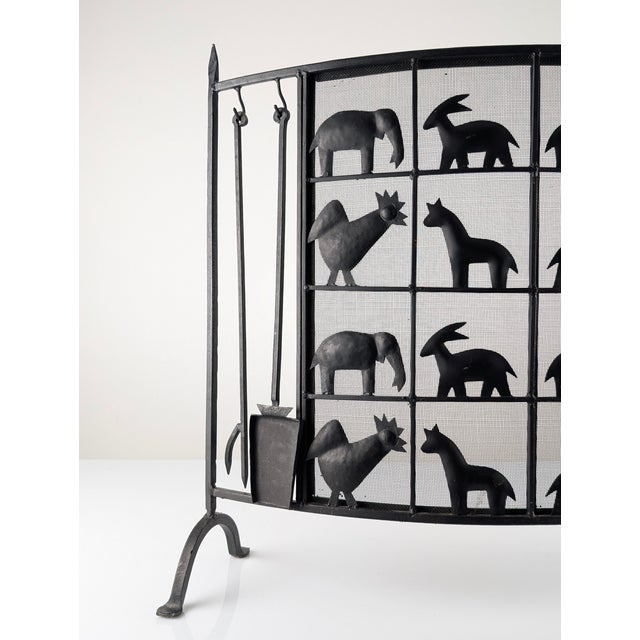 Metal Wrought Iron Fire Screen from Atelier Marolles, France, 1950s For Sale - Image 7 of 13