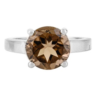 Vintage-Inspied Prong Set 10 Mm Round Smoky Quartz Promise Ring in Sterling Silver - Size 6.5 For Sale