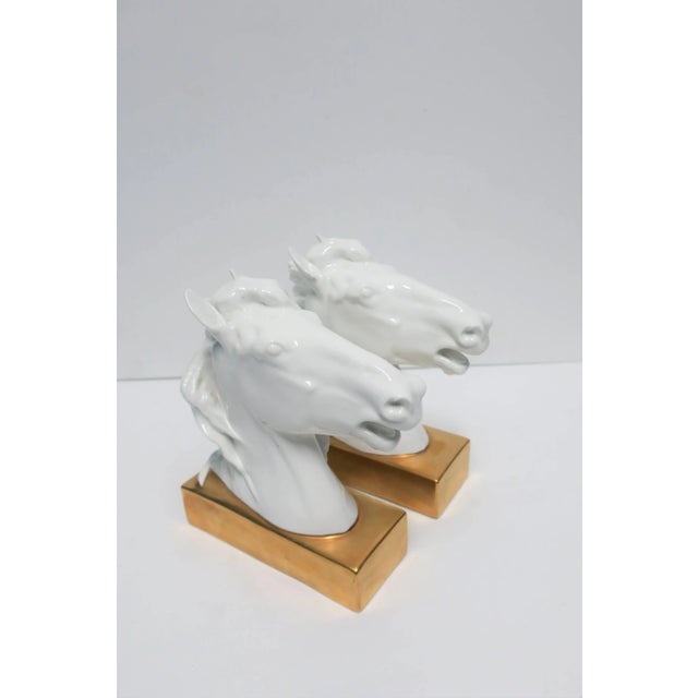 Horse Head and Mane Bookends or Decorative Object Sculptures White and Gold Porcelain, Pair For Sale - Image 9 of 13