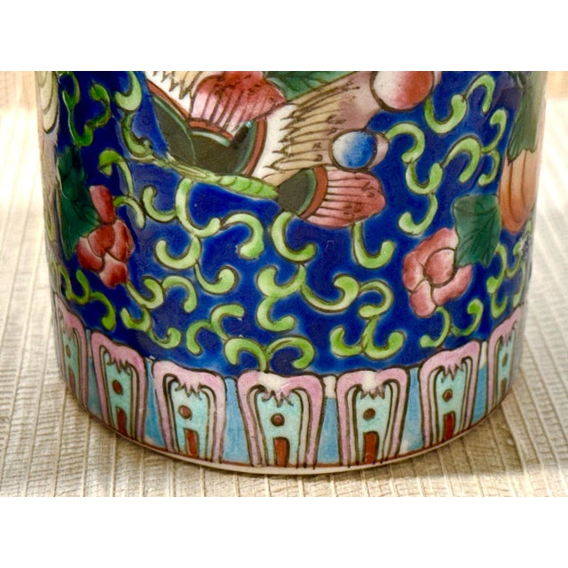 Vintage Chinoiserie Hand Painted Chinese Enameled Brush Pots - A Pair For Sale - Image 9 of 12