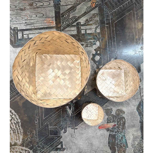 Metal Set/3 Silver Tane Attrib Woven Baskets For Sale - Image 7 of 8