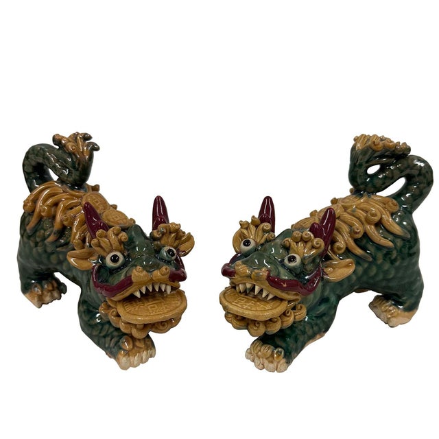 Mid 20th Century a Pair of Chinese Feng Shui Prosperity Statues, Foo Dogs. For Sale - Image 10 of 13
