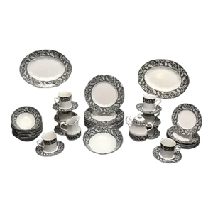 Sterling 'Renaissance' Black White Dinnerware Set by J & G Meakin