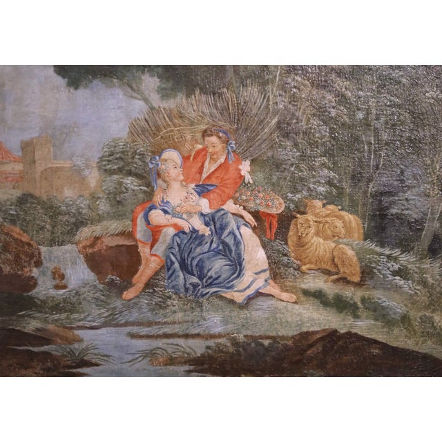 Rococo 18th Century French Rococo Pastoral Courtship Painting in Gray Frame For Sale - Image 3 of 9