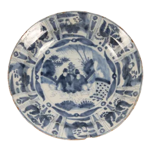 17th Century Delft Plate Chinoiserie Wanli Style Blue and White Delftware Charger Earthenware Tariff Free Delivery