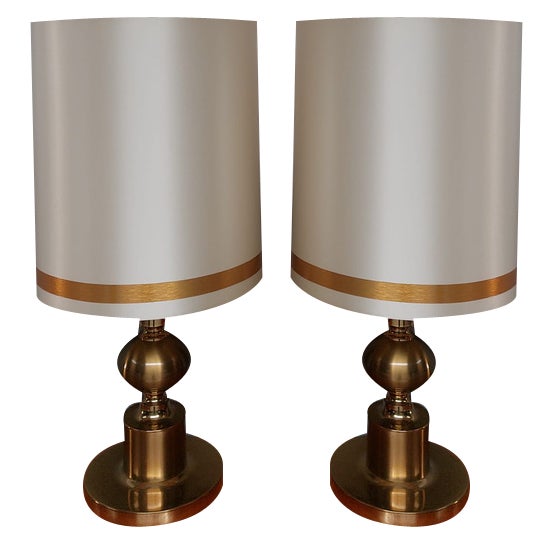 Mid-Century Golden Table Lamps, 1970s, Set of 2 For Sale