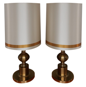 Mid-Century Golden Table Lamps, 1970s, Set of 2