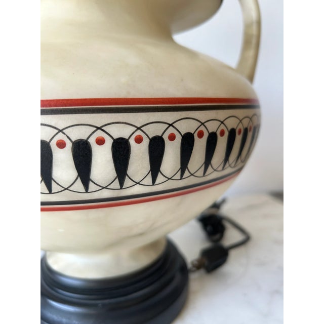 Alabaster Handled Urn Form Table Lamp With Greek Krater Style Decoration Signed La Chimere For Sale - Image 11 of 11