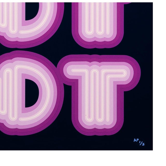 Street Art Ben Eine, Riot (Purple / Navy Ground), Rare Large Hand Signed Screen Print, 2015 For Sale - Image 3 of 3