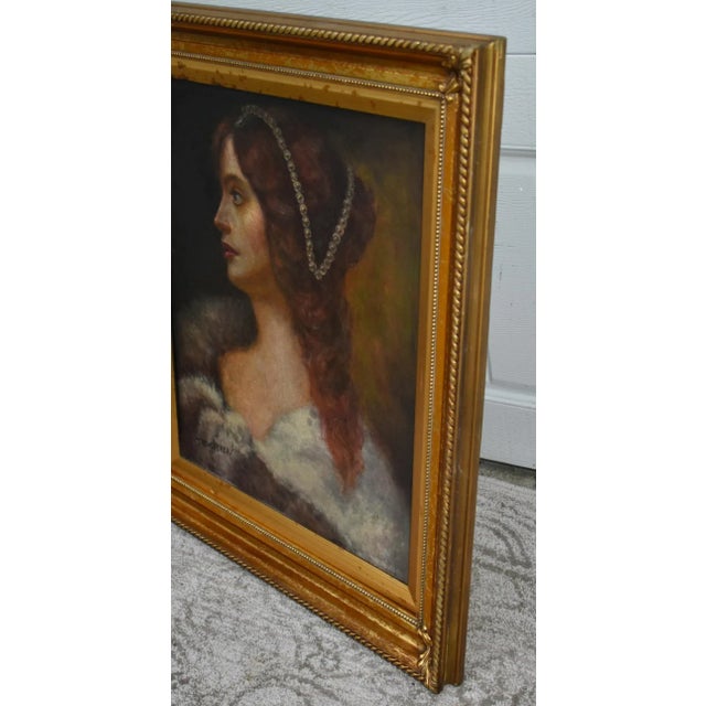 Gold Antique Signed J.Bovgvereau Oil Painting on Canvas Portrait of a Woman For Sale - Image 8 of 13