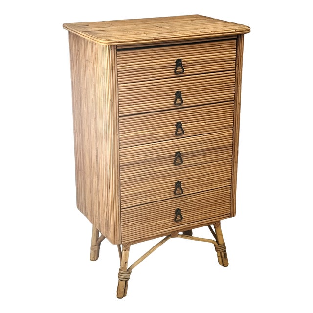Rattan Chest of Drawers attributed to Adrien Audoux and Frida Minet, 1960s For Sale