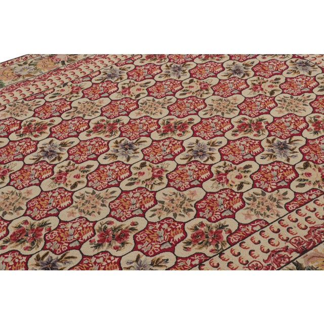 Rug & Kilim Rare Antique Hooked Rug With Red & Beige Floral Patterns, From Rug & Kilim For Sale - Image 4 of 7