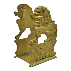 Vintage Chinese Foo Dog Solid Brass Figural Bookend