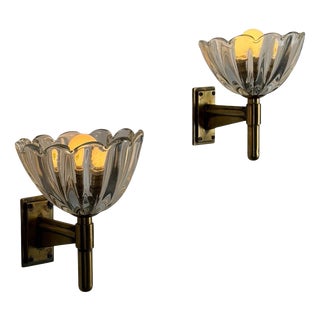 Murano Glass Brass Sconces by Ercole Barovier for Barovier, 1930s, Set of 2 For Sale