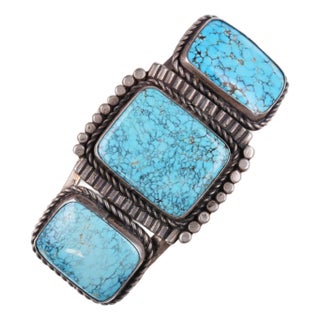 6.75" Vintage Navajo Silver and Spiderweb Turquoise Bracelet For Sale