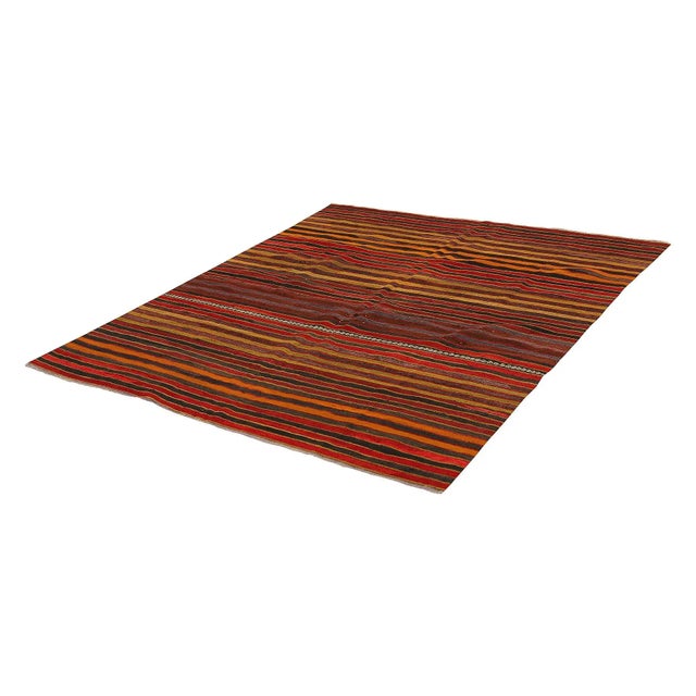 Traditional Mid 20th Century Striped Vintage Turkish Kilim Rug For Sale - Image 3 of 7
