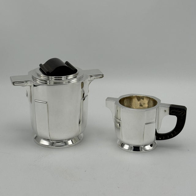 Art Deco Period Sterling Silver Five Piece Tea Coffee Service Belgium circa 1930 For Sale - Image 4 of 9