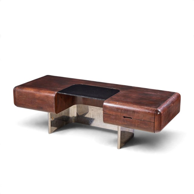 m.f. Harty for Stow & Davis Mid Century Walnut, Chrome and Glass Executive Desk For Sale - Image 10 of 10