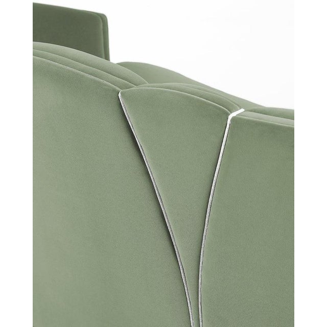 Josephine 230 sofa in muted sage green cotton velvet upholstery by munna dimensions: d 103 x w 230 x h 83 cm. Sh: 42 cm....