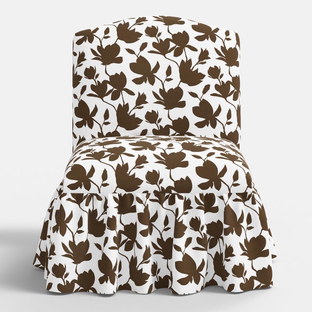Spritely Home Spritely Home Ashburn Ruffle Slipper Chair in Silhouette Floral Chocolate For Sale - Image 4 of 6