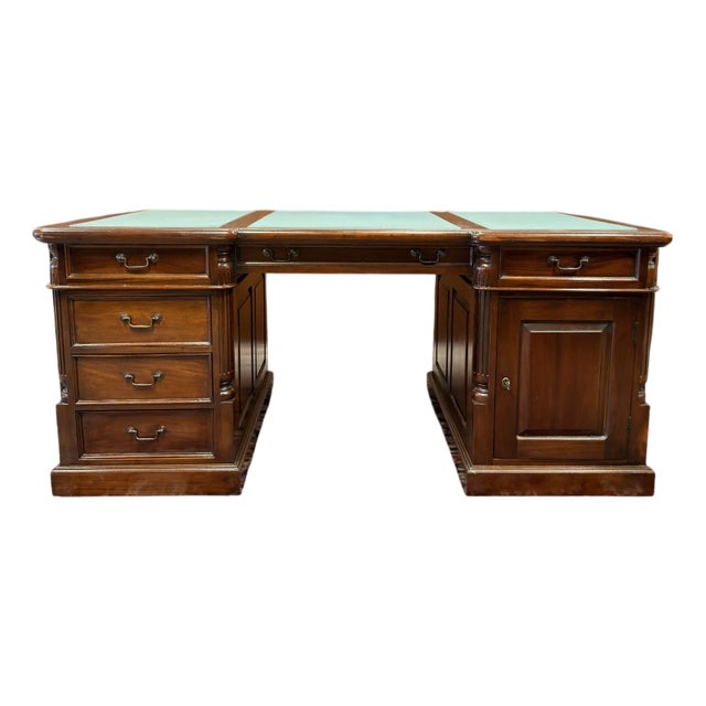 English Desk Partner in Teak with Leather Top For Sale