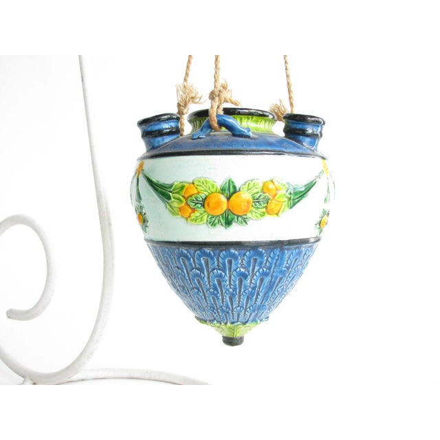 Vintage Mid 20th Century Hanging Majolica Pottery Planter For Sale - Image 4 of 12