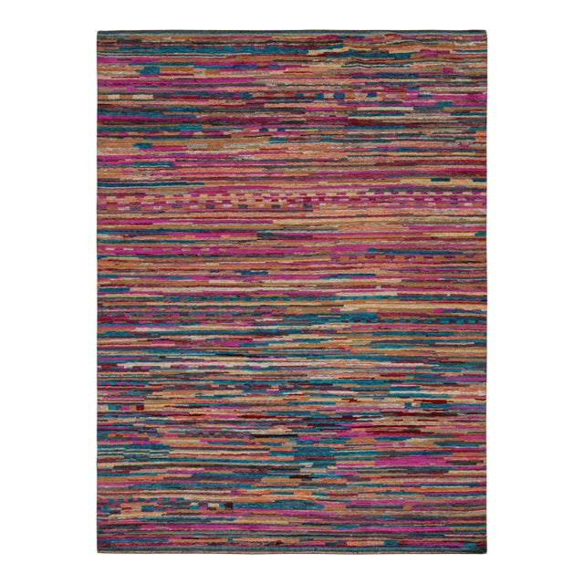 Rug & Kilim’s Contemporary Moroccan Style Rug in Multicolor Stripes For Sale