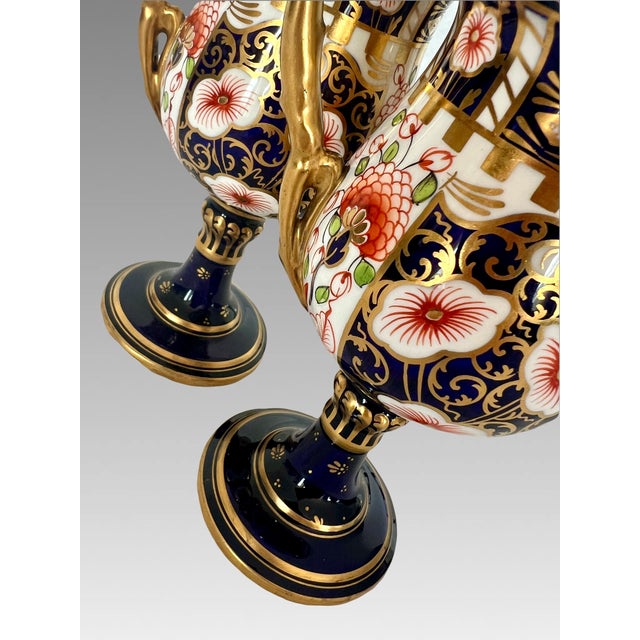 Antique Royal Crown Derby 22 Carat Gold Bone China Vases, Urns, Goblets, 1906, England, a Pair For Sale - Image 9 of 14