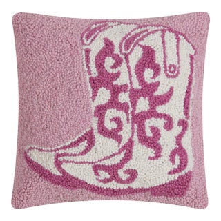 Pink Cowboy Boots Hook Pillow, 14" x 14" For Sale