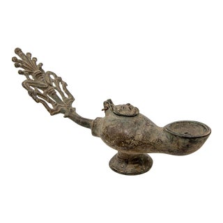 Antique Roman Byzantine Style Bronze Oil Lamp For Sale