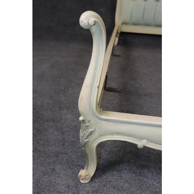 Pair Tufted French Louis XV Painted Silk/Damask Paint Decorated Twin Size Beds For Sale - Image 10 of 15