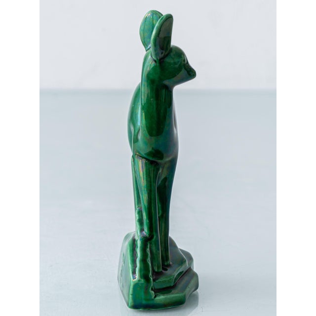 Art Deco Emerald Green Ceramic Deer Sculpture by Charles Lemanceau for Saint-Clément, France, 1930s For Sale - Image 6 of 14