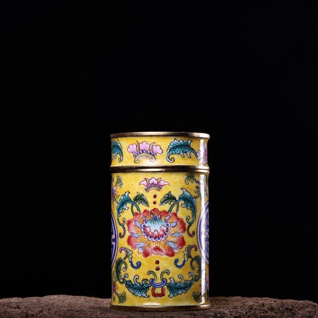 This charming vintage enamel container is a beautiful example of Chinese painted enamel work. Crafted from copper with a...