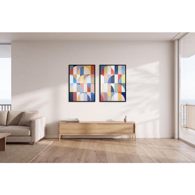 2020s 2026, Modern Bauhaus, Original Painting Diptych, Gilded Bloom, Acrylic on Watercolor Paper by Natalia Roman For Sale - Image 5 of 10