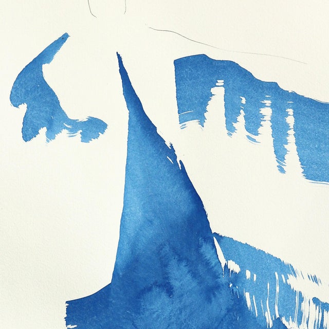 The Blue Dress 26 - Abstract Flowy Minimalist Figurative Ink Painting on Paper Original Artwork by Bettina Mauel For Sale - Image 4 of 6