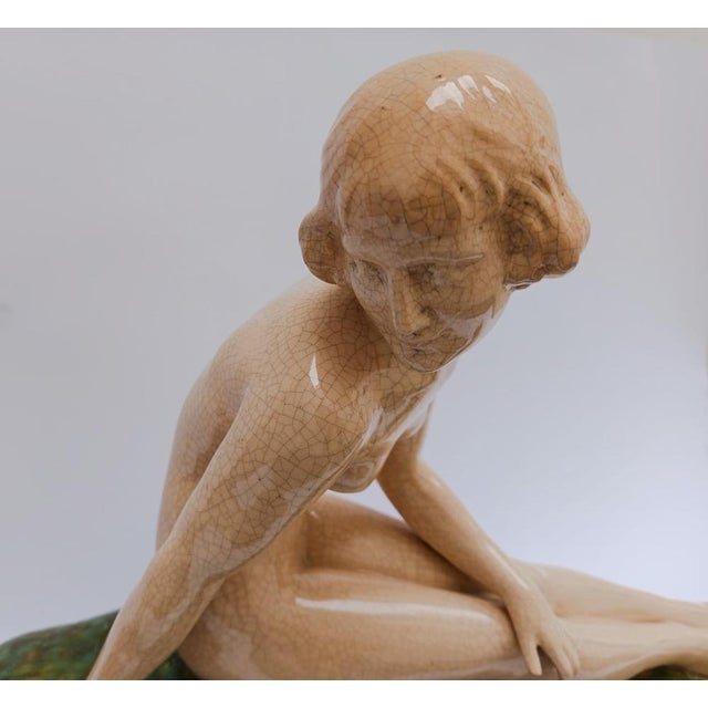 Beige Alexandre Morlon, Sculpture of Nude Woman with Turtle Doves, 1920s-1940s, Ceramic For Sale - Image 8 of 18