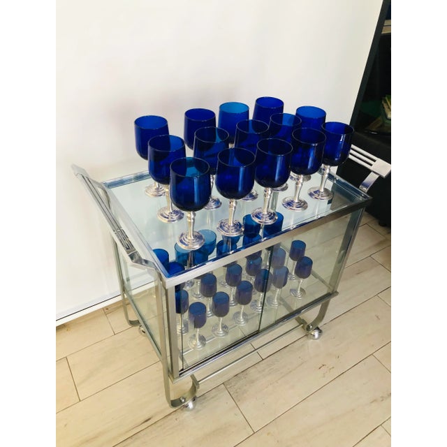 Art Deco 1940s Art Deco Treitel Gratz Chrome and Glass Bar Cart For Sale - Image 3 of 10