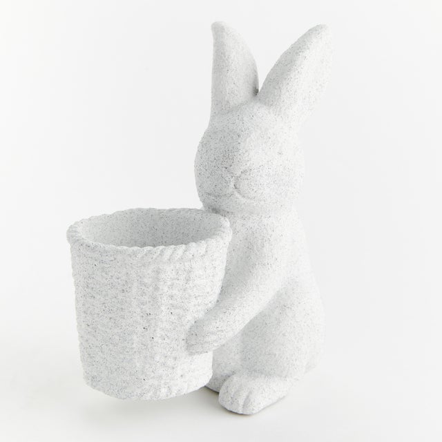 This adorable rabbit form holding a basket pot is the picture of whimsy. In a speckled, light sand finish, it, s the...