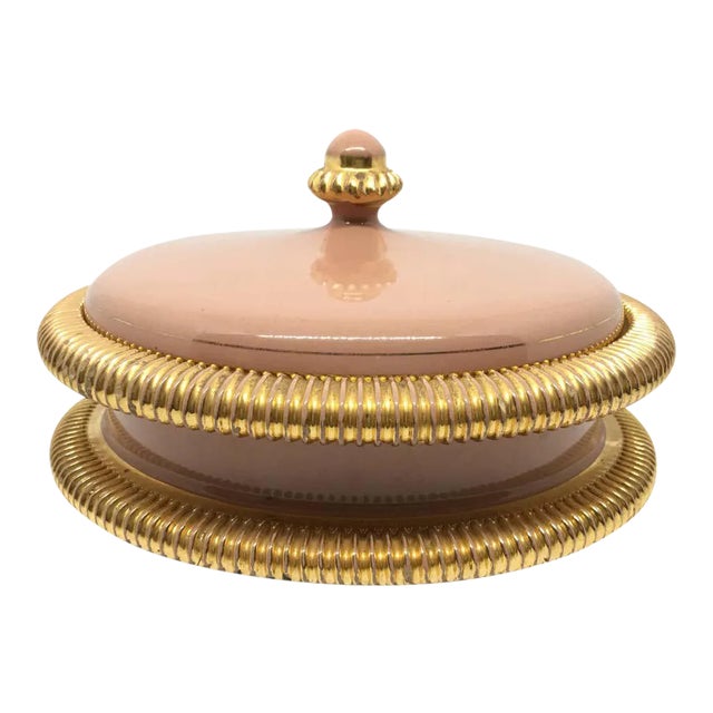1950s Italian Mid-Century Modern Italo Casini Pink and Gold Ceramic Box For Sale