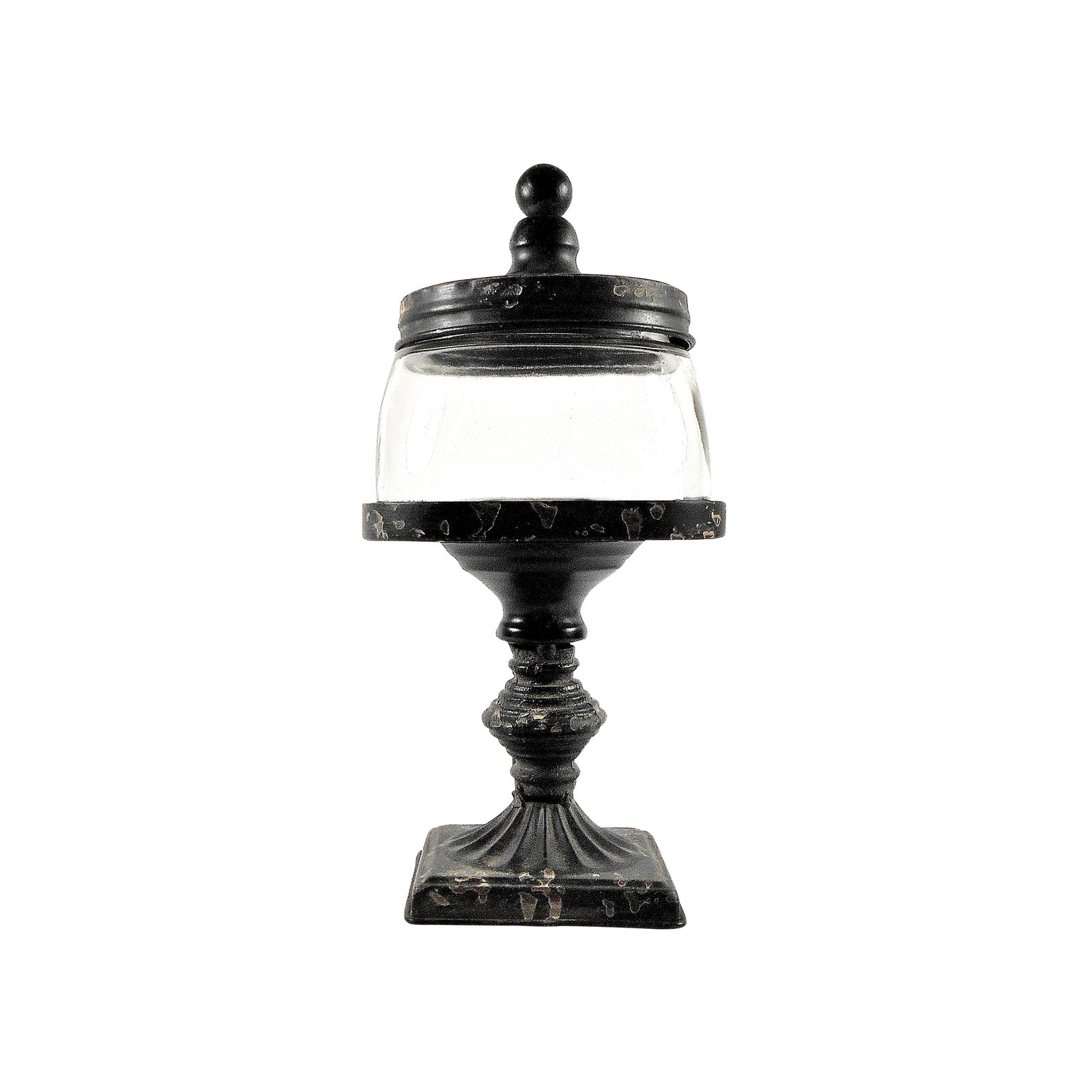 Glass Apothecary Jar on Metal Pedestal With Finial Lid Top Chairish