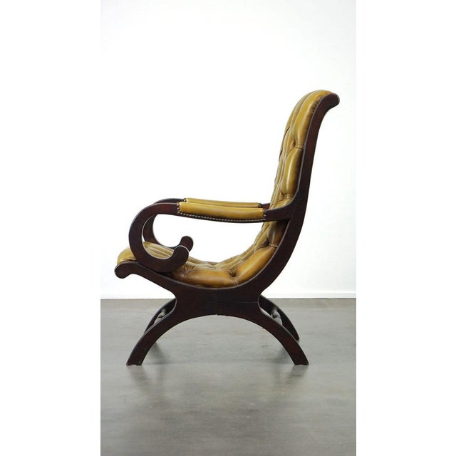 Cowhide Leather Chesterfield Armchair with Wood For Sale - Image 6 of 15
