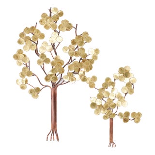 Daniel Dhaseleer, Tree Wall Sculptures, 1975, Brass & Copper, Set of 2 For Sale
